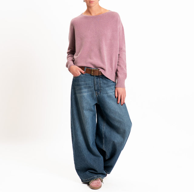 Zeroassoluto-Maglia scatola stondata bordi a coste - mauve