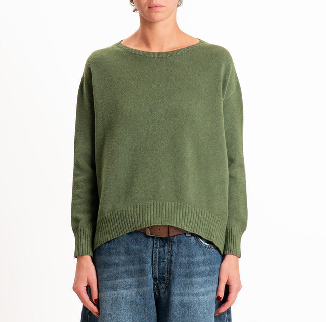 Zeroassoluto-Maglia scatola stondata bordi a coste - militare
