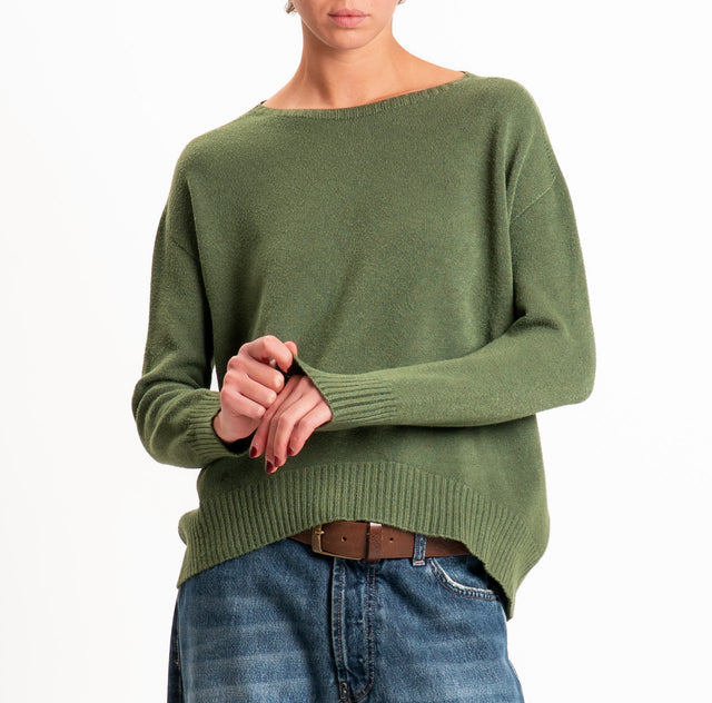 Zeroassoluto-Maglia scatola stondata bordi a coste - militare