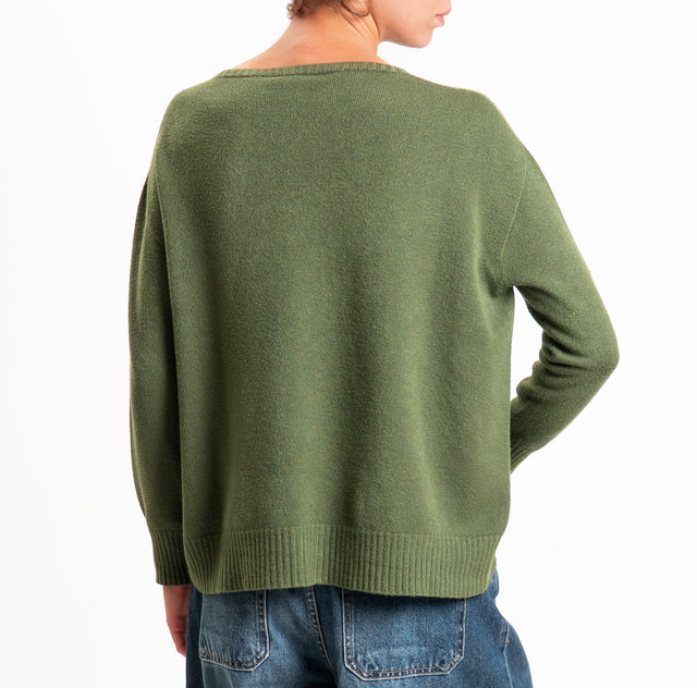 Zeroassoluto-Maglia scatola stondata bordi a coste - militare
