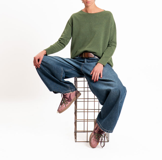 Zeroassoluto-Maglia scatola stondata bordi a coste - militare