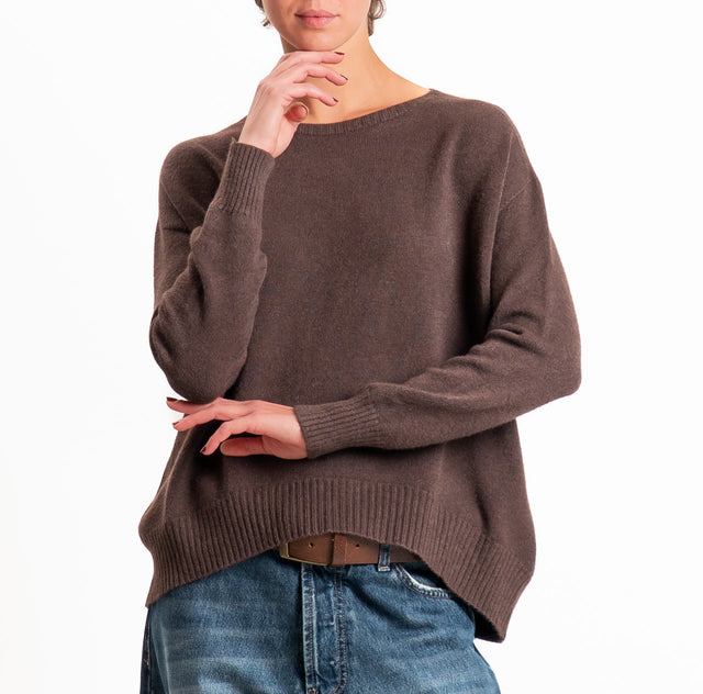 Zeroassoluto-Maglia scatola stondata bordi a coste - moro