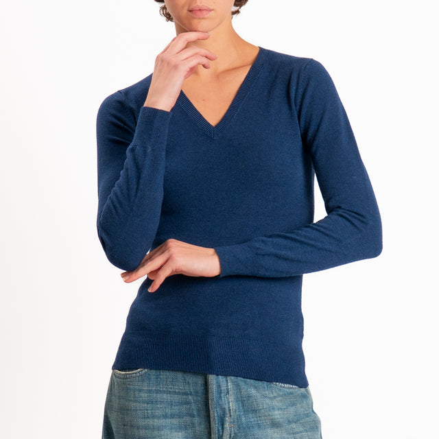 Zeroassoluto-Maglia scollo v bordi a coste - blu