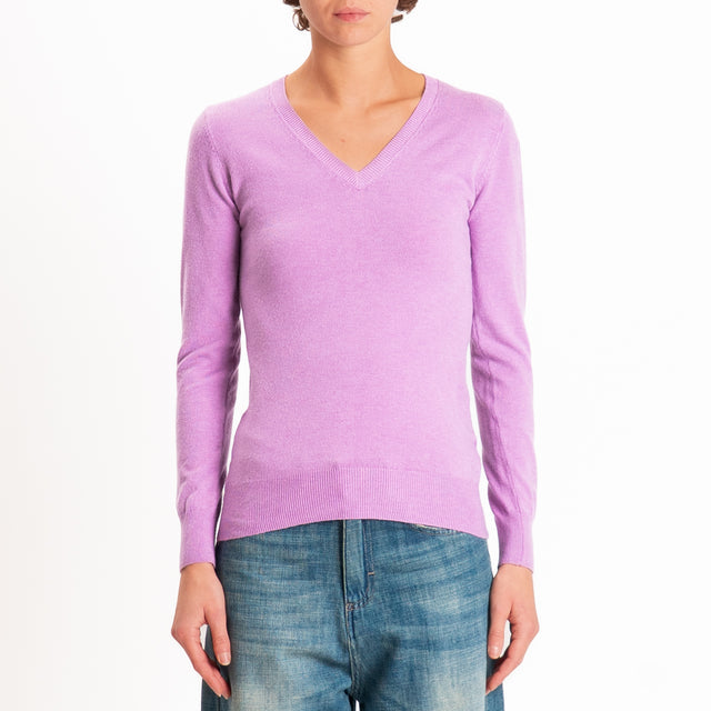 Zeroassoluto-Maglia scollo v bordi a coste - glicine