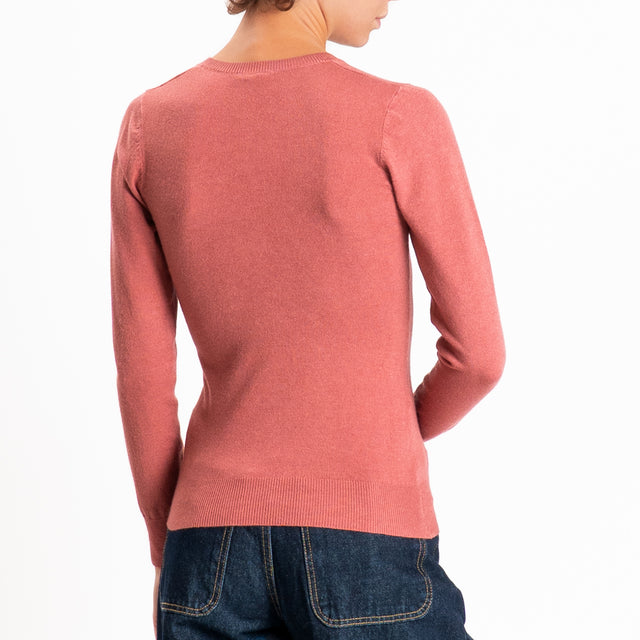 Zeroassoluto-Maglia scollo v bordi a coste - lipstick