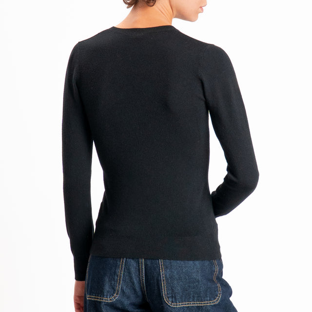 Zeroassoluto-Maglia scollo v bordi a coste - Nero