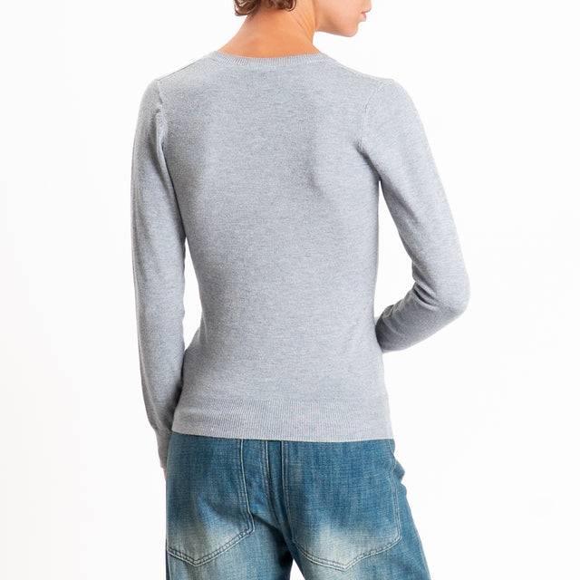 Zeroassoluto-Maglia scollo v bordi a coste - perla