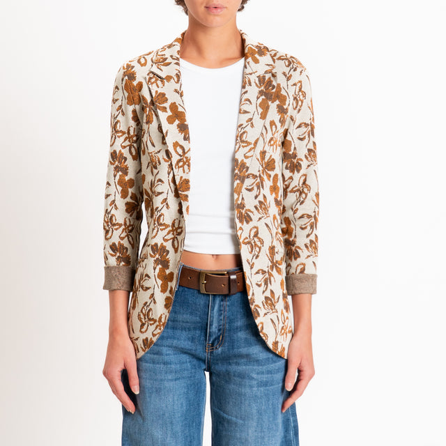 Zeroassoluto-Giacca JIN elasticizzata - floreale lurex gesso/cuoio/rame