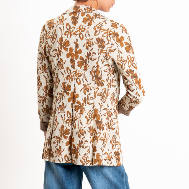 Zeroassoluto-Giacca JIN elasticizzata - floreale lurex gesso/cuoio/rame