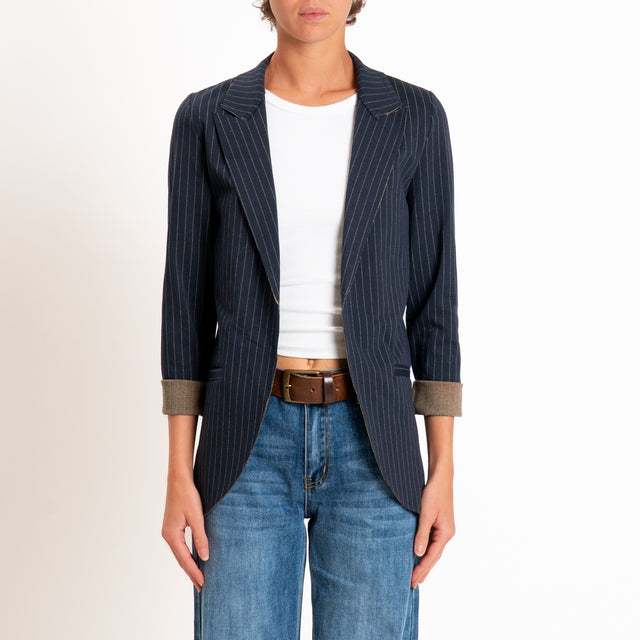Zeroassoluto-Giacca JIN elasticizzata - gessato blu/sand