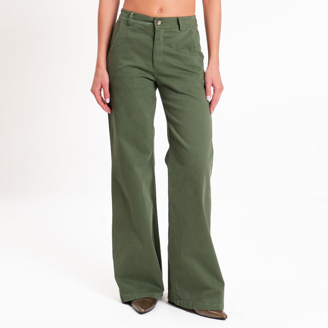 Zeroassoluto-Pantalone LILLY palazzo cotone elasti - militare