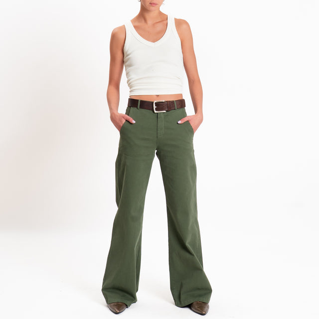 Zeroassoluto-Pantalone LILLY palazzo cotone elasti - militare