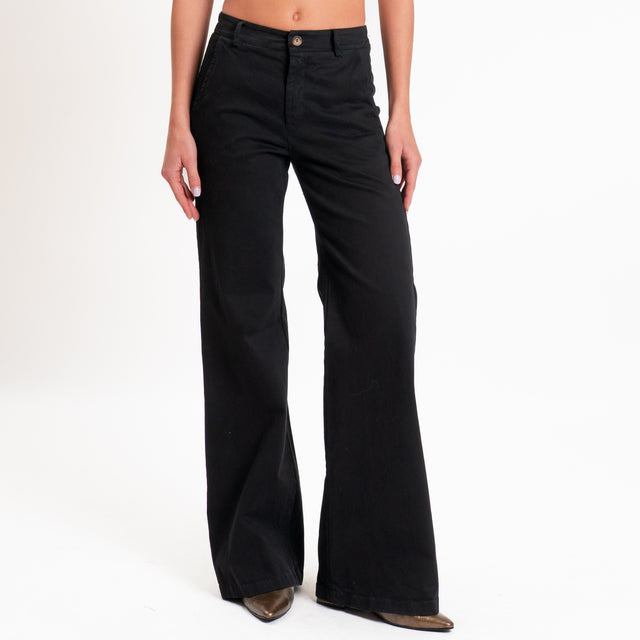 Zeroassoluto-Pantalone LILLY palazzo cotone elasti - nero