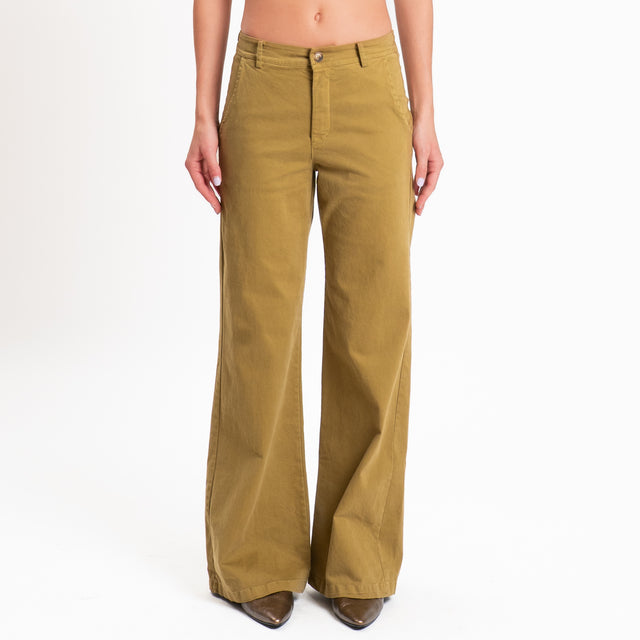 Zeroassoluto-Pantalone LILLY palazzo cotone elasti - olive