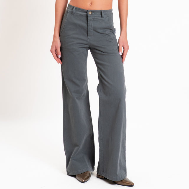 Zeroassoluto-Pantalone LILLY palazzo cotone elasti - piombo