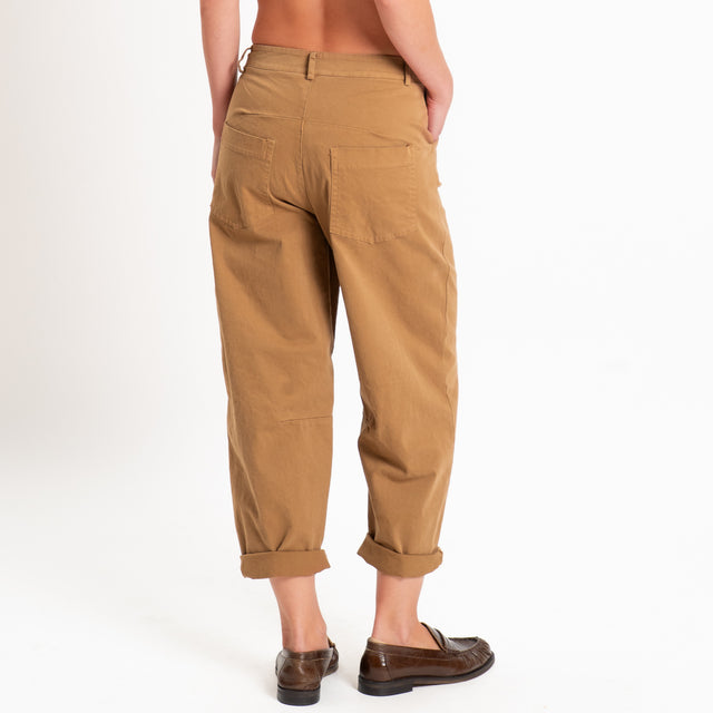 Zeroassoluto-Pantalone LIZ barrel cotone elasticizzato - caramel