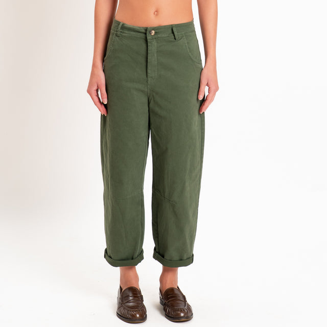 Zeroassoluto-Pantalone LIZ barrel cotone elasticizzato - militare