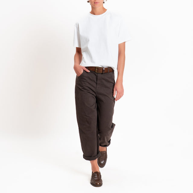 Zeroassoluto-Pantalone LIZ barrel cotone elasticizzato - moro