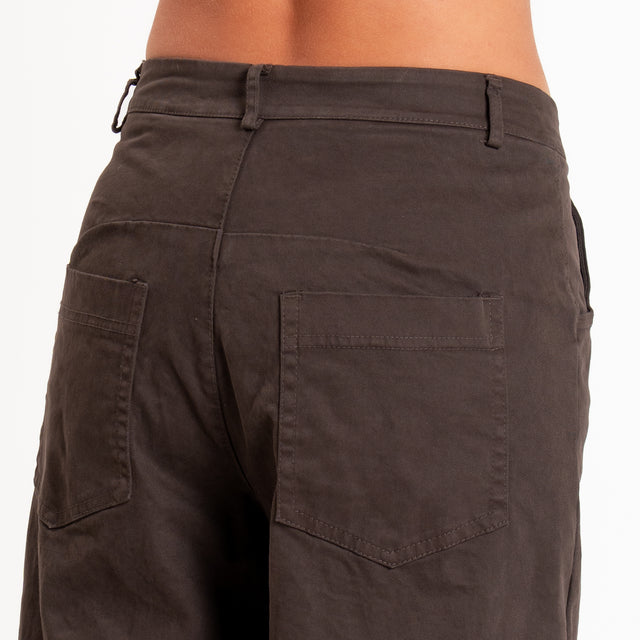 Zeroassoluto-Pantalone LIZ barrel cotone elasticizzato - moro