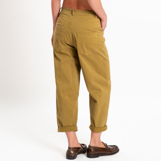 Zeroassoluto-Pantalone LIZ barrel cotone elasticizzato - olive
