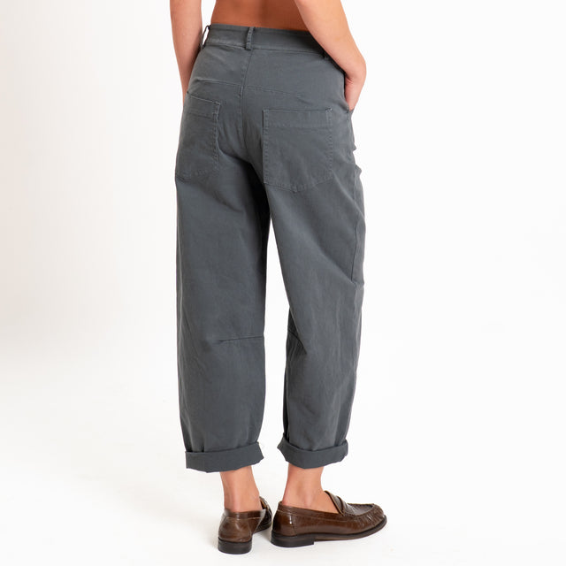 Zeroassoluto-Pantalone LIZ barrel cotone elasticizzato - piombo