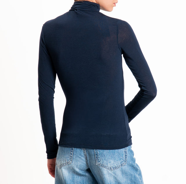 Zeroassoluto - Thin high-neck CASHMERE BLEND T-shirt - blue