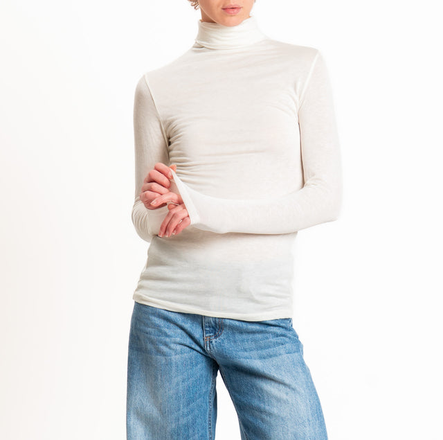 Zeroassoluto-T-shirt sottile collo alto MISTO CASHMERE - burro