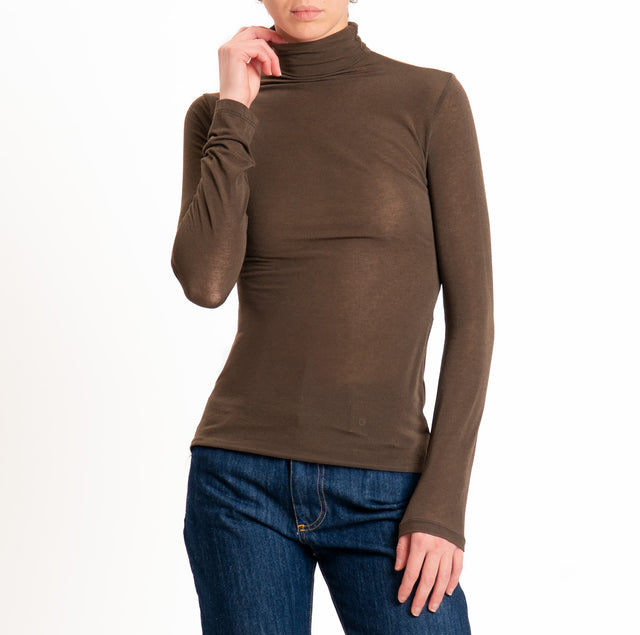 Zeroassoluto-T-shirt sottile collo alto MISTO CASHMERE - moro