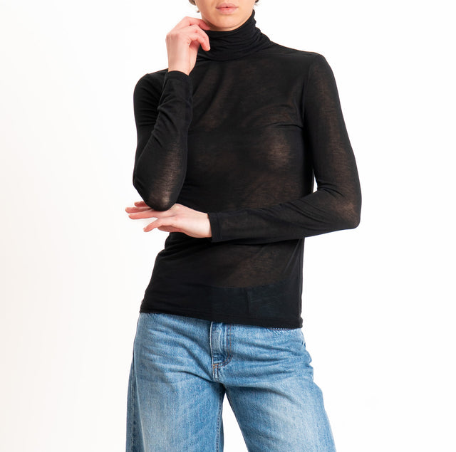 Zeroassoluto-T-shirt sottile collo alto MISTO CASHMERE - nero