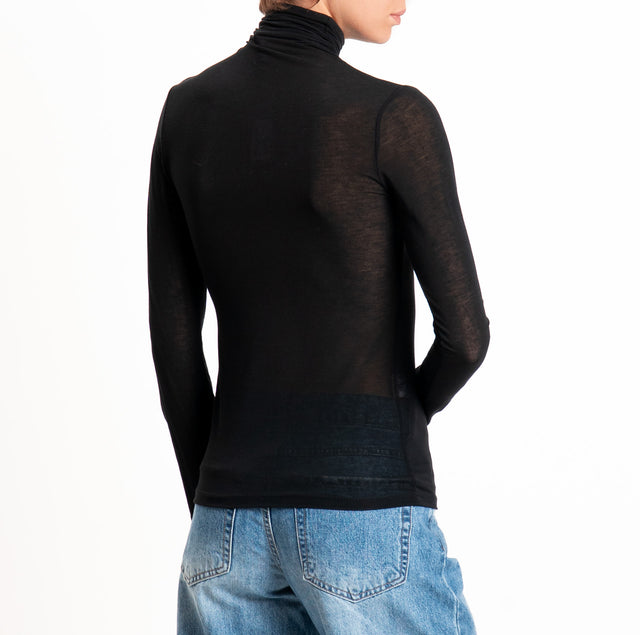Zeroassoluto - Thin turtleneck T-shirt in CASHMERE BLEND - black