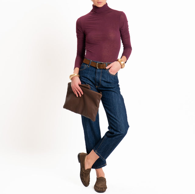 Zeroassoluto-T-shirt sottile collo alto MISTO CASHMERE - vino