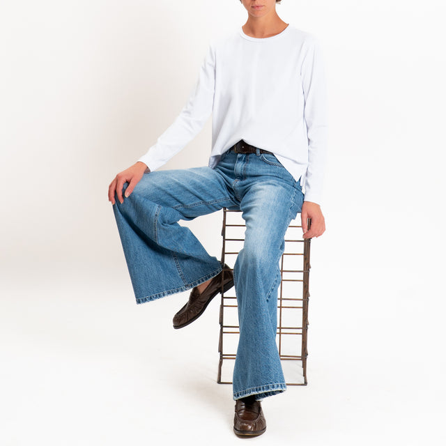 Zeroassoluto-T-shirt cotone elasticizzato spacchi laterali - bianco