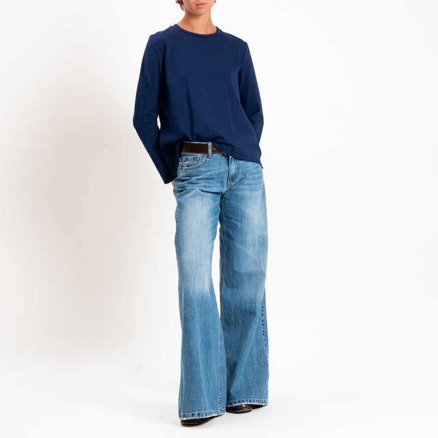 Zeroassoluto-T-shirt cotone elasticizzato spacchi laterali - blu