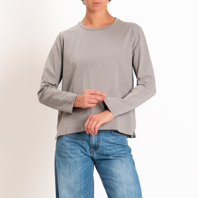Zeroassoluto-T-shirt cotone elasticizzato spacchi laterali - stone