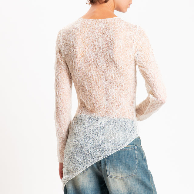 Zeroassoluto-T-shirt asimmetrica in pizzo - burro