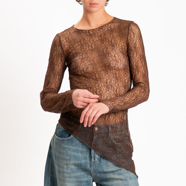 Zeroassoluto-T-shirt asimmetrica in pizzo - moro