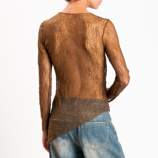 Zeroassoluto-T-shirt asimmetrica in pizzo - noce