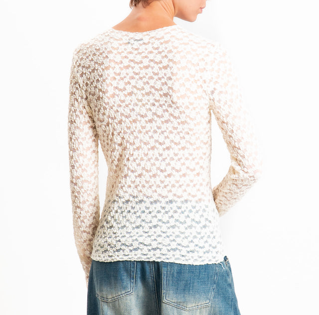 Zeroassoluto-T-shirt manica lunga in pizzo elasticizzato - burro