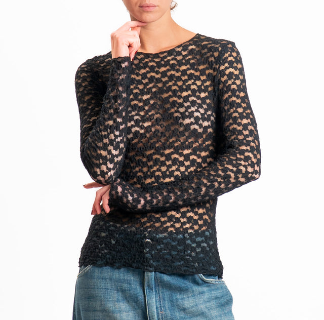 Zeroassoluto-T-shirt manica lunga in pizzo elasticizzato - nero