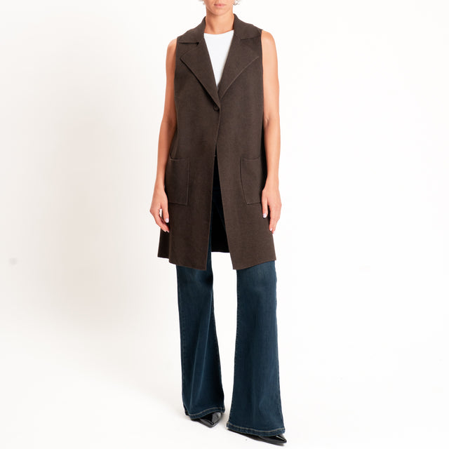 Zeroassoluto-Gilet in maglia con tasche - choco