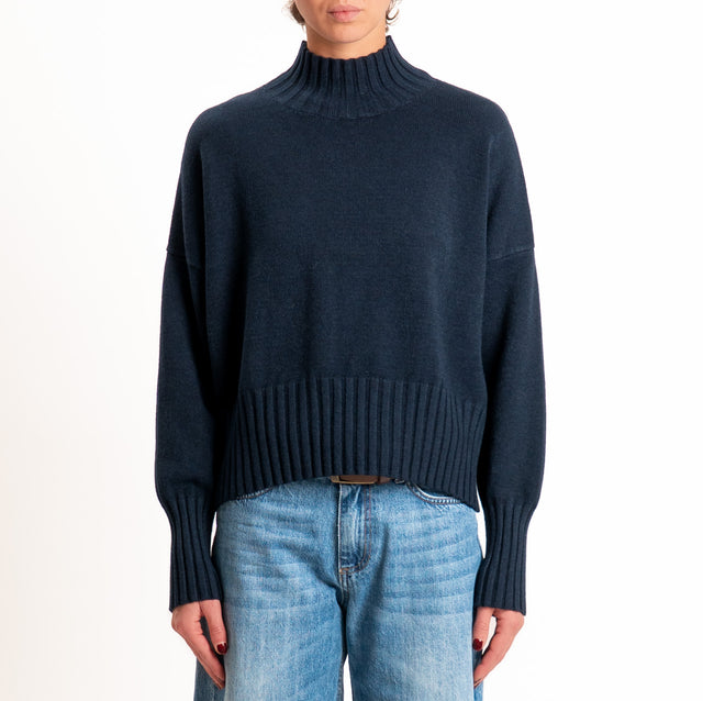 Zeroassoluto-Maglia collo montato bordi a coste - blu