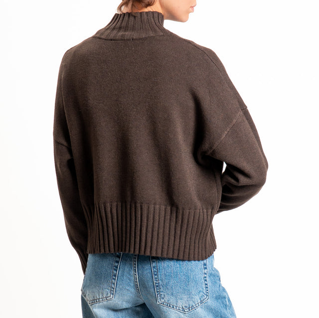 Zeroassoluto-Maglia collo montato bordi a coste - choco