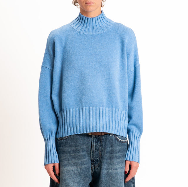 Zeroassoluto-Maglia collo montato bordi a coste - jeans