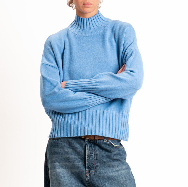 Zeroassoluto-Maglia collo montato bordi a coste - jeans