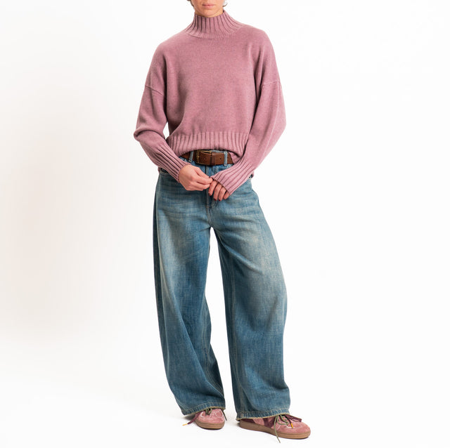 Zeroassoluto-Maglia collo montato bordi a coste - mauve