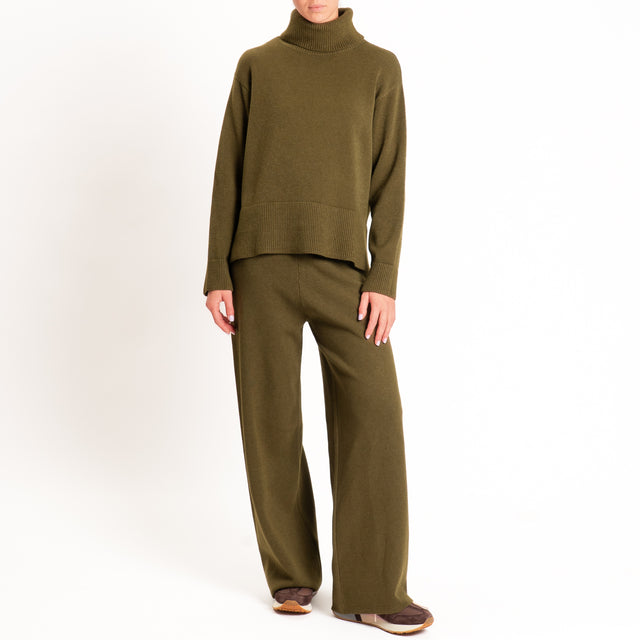 Zeroassoluto-Pantalone in maglia elastico in vita - militare