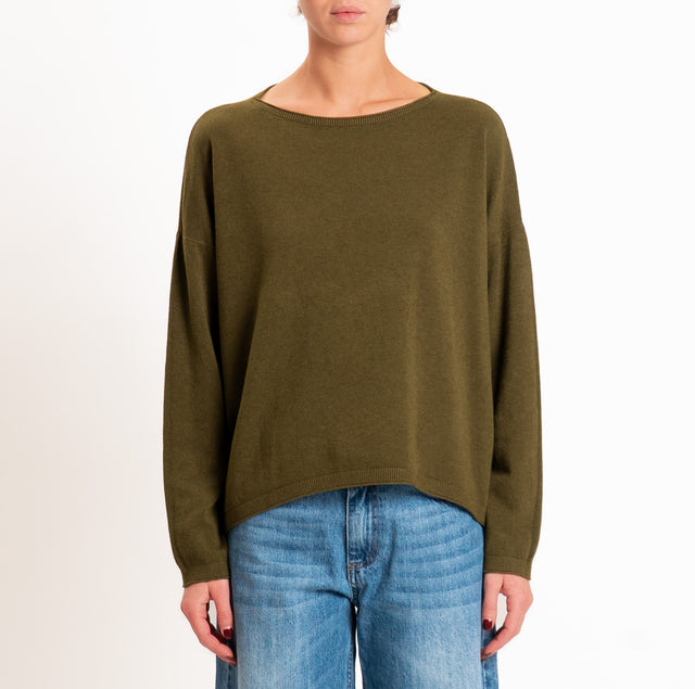 Zeroassoluto-Maglia girocollo a scatola - militare