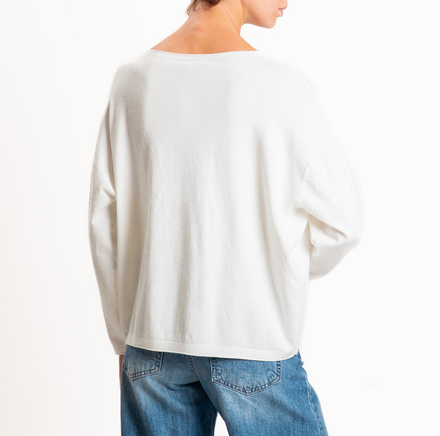 Zeroassoluto-Maglia girocollo a scatola - panna