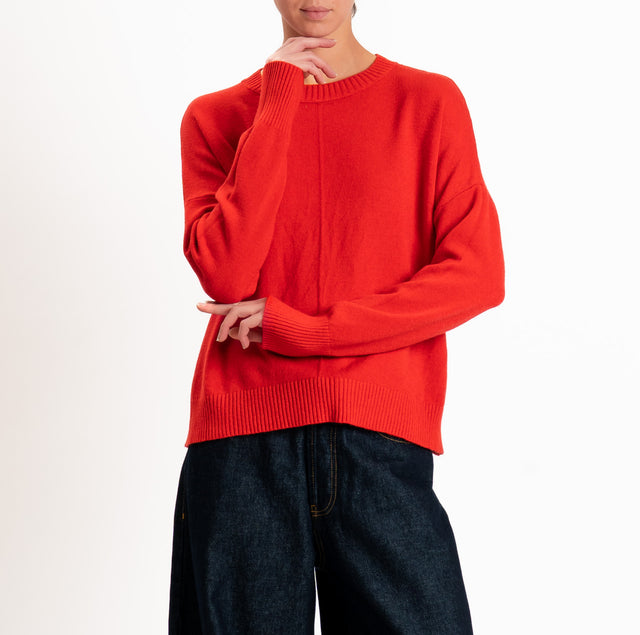 Zeroassoluto-Maglia scatola girocollo riga central - rosso