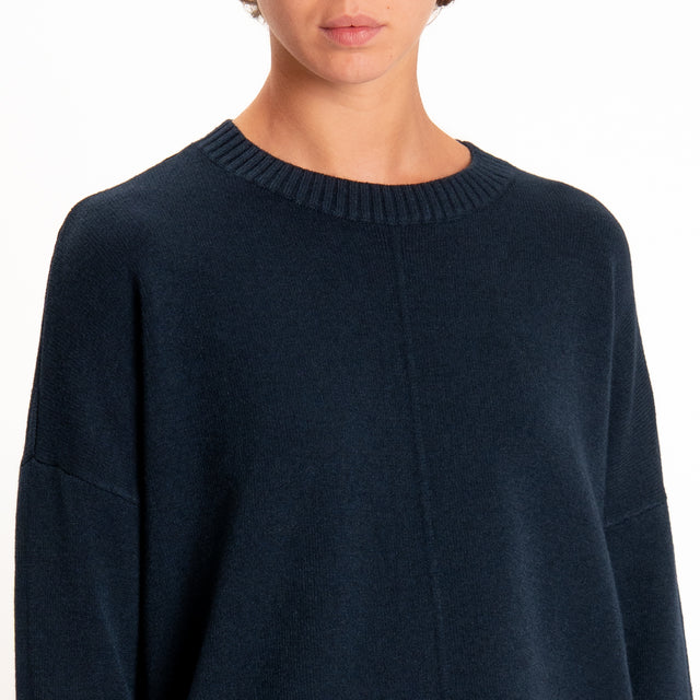 Zeroassoluto-Maglia scatola girocollo riga centrale - blu